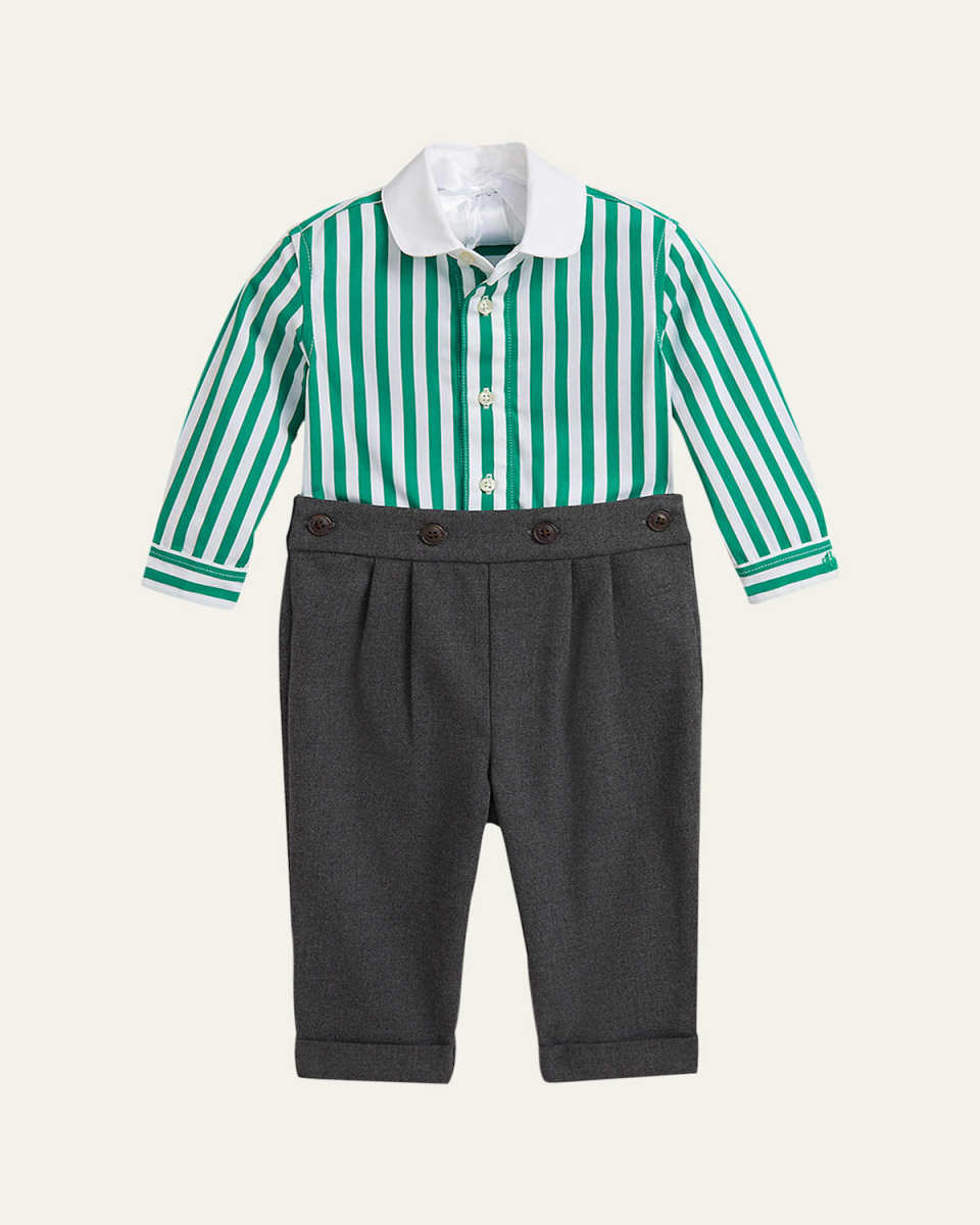 Boy's Striped Shirt & Twill Pants Set, Size 9M-24
